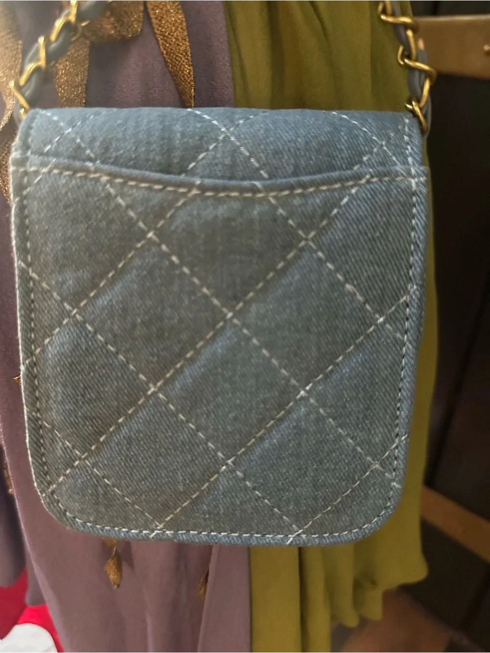 New Authentic CHANEL VIP Beauty Blue Denim Quilted Mini Crossbody bag purse Gold - Picture 5 of 15